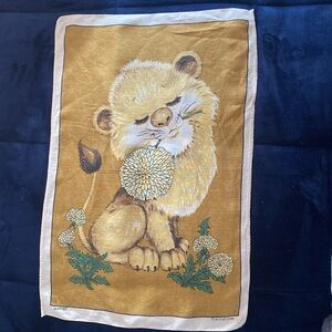 RARE FIND VINTAGE Irish lion cub linen tea towel by Dunmoy in Golden Brown